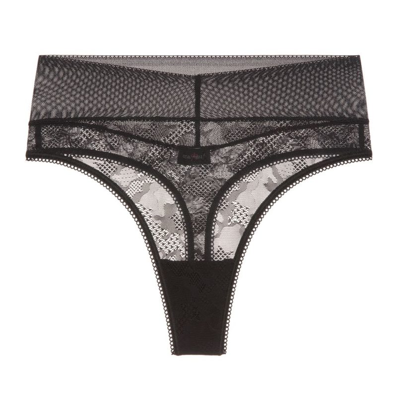 Montelle Lace Trim Thong (Black)~ 9002 - Knickers of Hyde Park